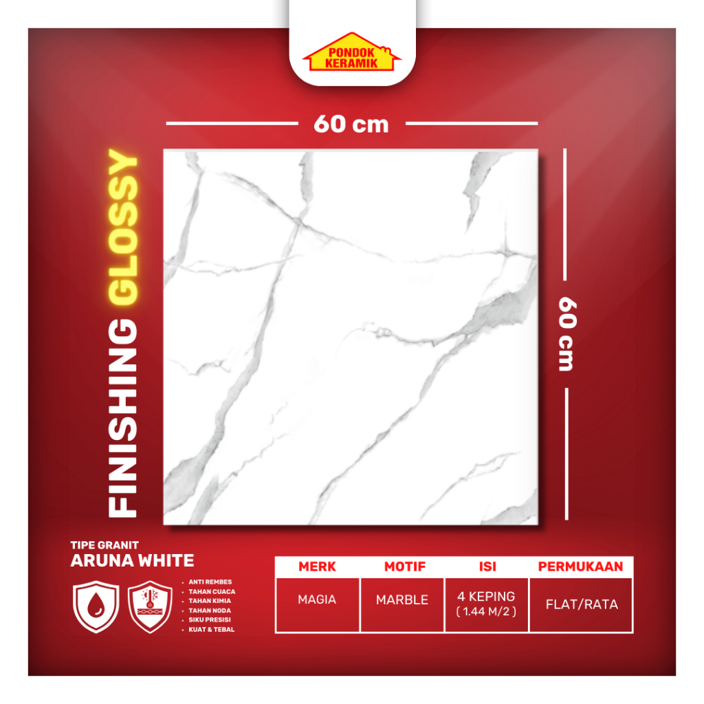 Granit Lantai Magia 60x60 Aruna White Glossy Marble Marmer Carara Putih Abu Minimalis