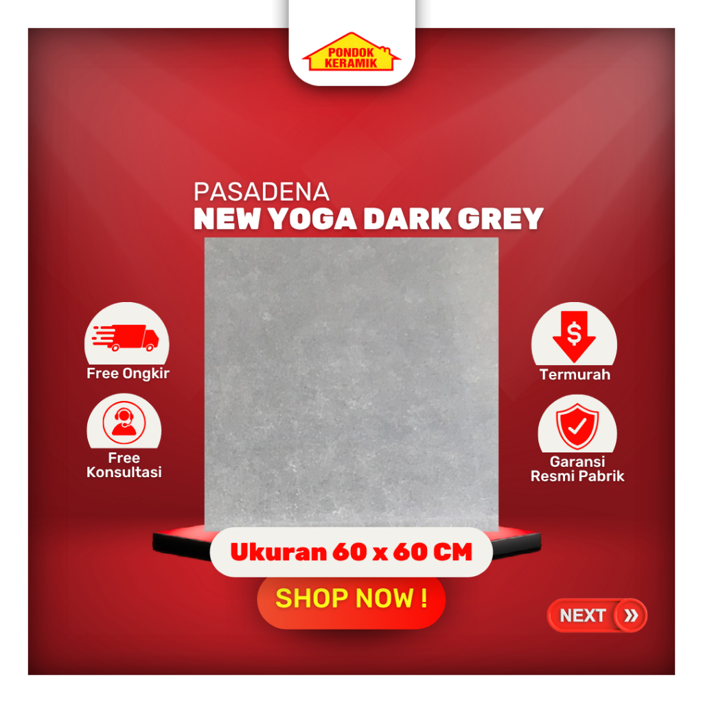Granit Lantai Pasadena 60x60 Yoga Dark Grey Matt Motif Cemento Industrial
