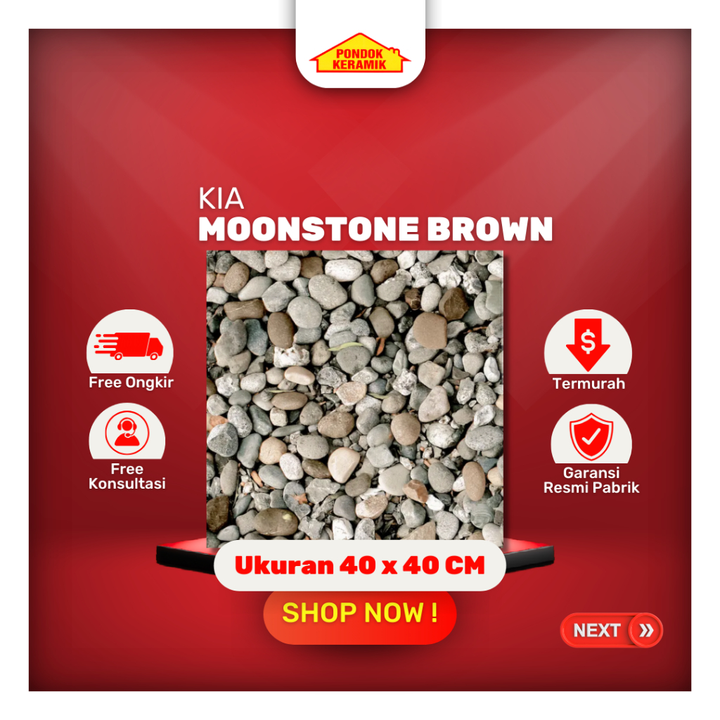 Keramik Lantai Teras KIA 40x40 Moonstone Brown Warna Coklat Cream Motif Batu Alam