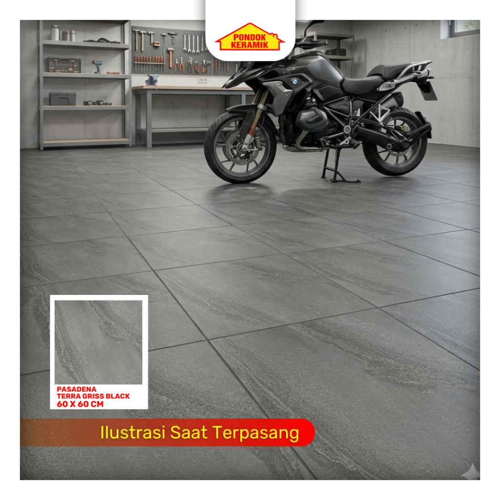 Granit Lantai Pasadena 60x60 Terra Griss Black Matt Motif Cemento Industrial