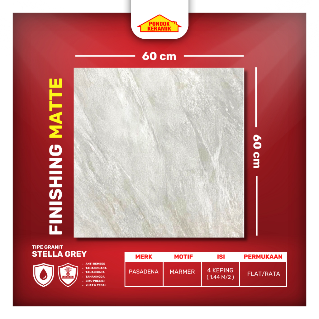 Granit Lantai Pasadena 60x60 Stella Grey Matt Satin Marble Marmer Abu