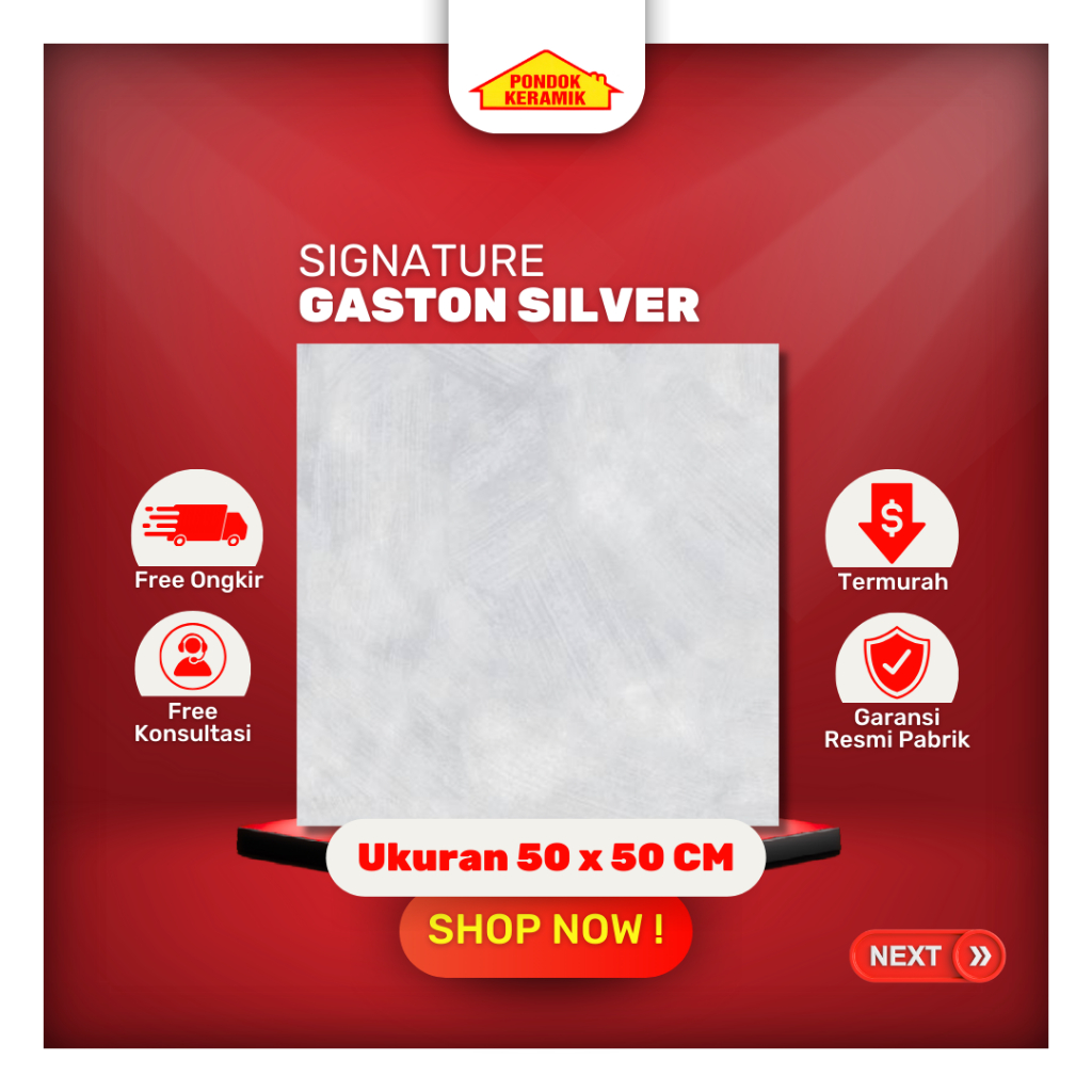 Keramik Lantai Signature 50x50 Gaston Silver Matt Abu Muda Permukaan Kasar