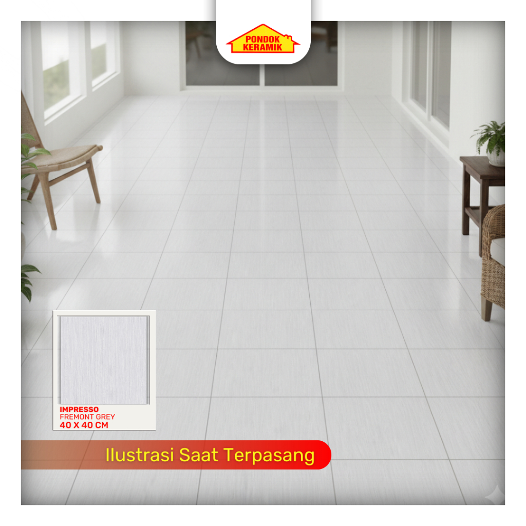 Keramik Lantai Impresso 40x40 Fremont Grey Glossy Serat Travertine Marble Abu