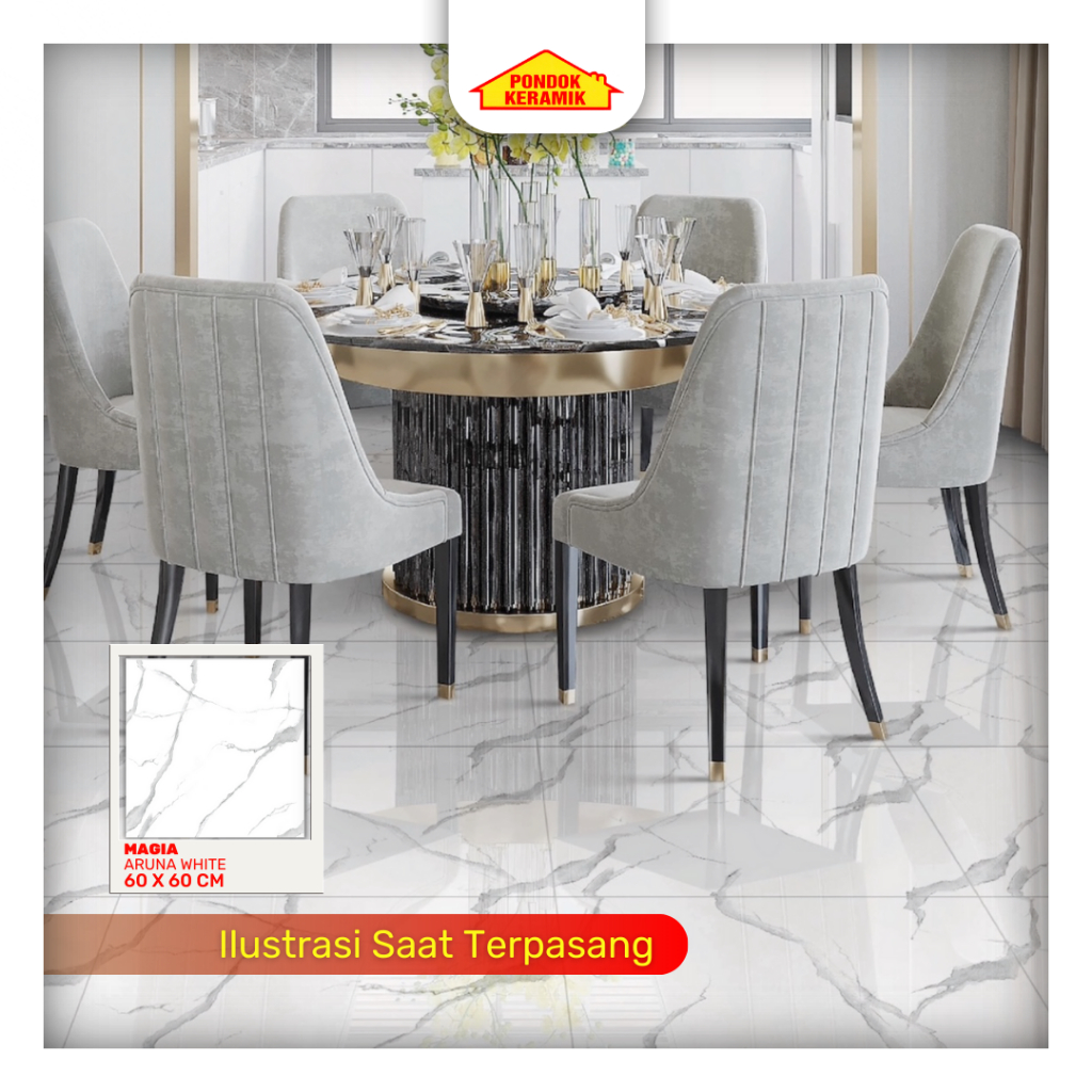 Granit Lantai Magia 60x60 Aruna White Glossy Marble Marmer Carara Putih Abu Minimalis