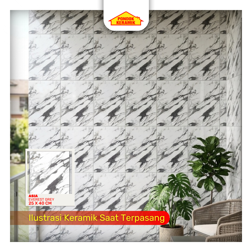 Keramik Dinding Asia 25x40 Everest Grey Glossy Marble Marmer Carara Kilap Putih Abu