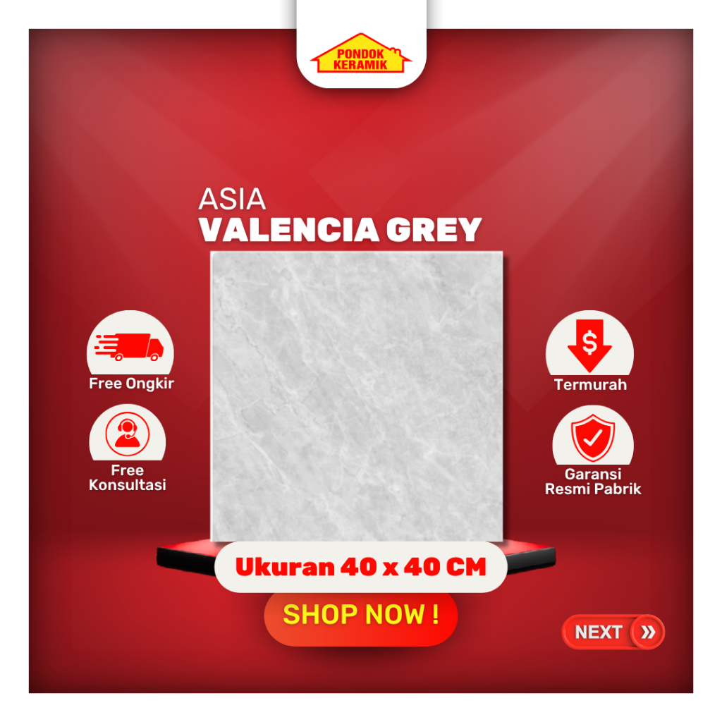 Keramik Lantai Asia 40x40 Valencia Grey Glossy Motif Marble Abu  Kilap