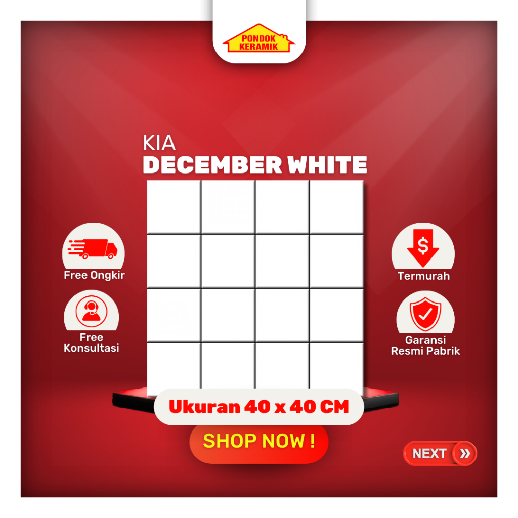 Keramik Lantai Kasar KIA 40x40 December White Motif 10x10 Nat Palsu Putih Minimalis