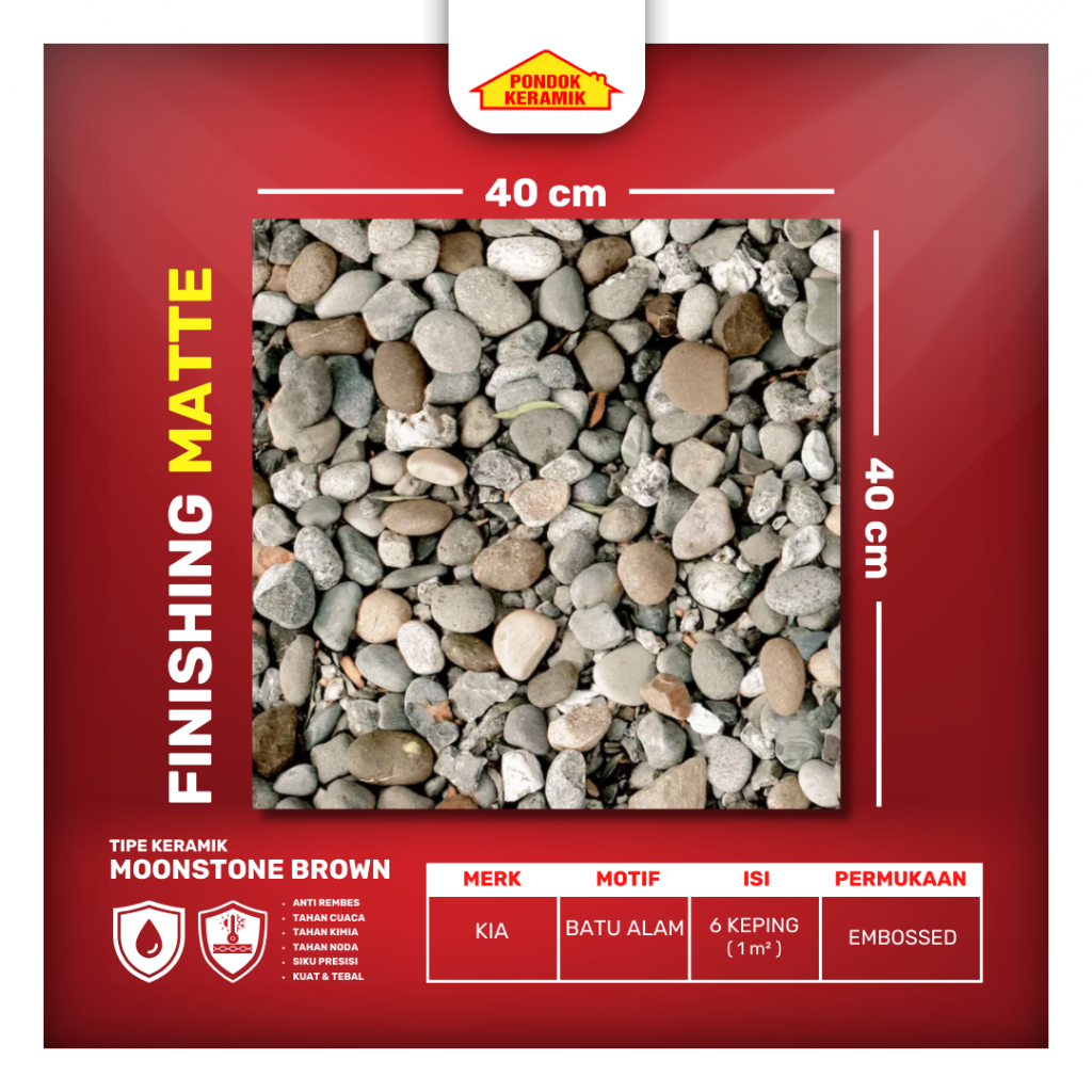 Keramik Lantai Teras KIA 40x40 Moonstone Brown Warna Coklat Cream Motif Batu Alam