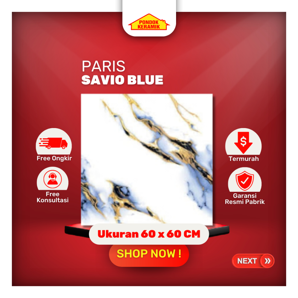 Granit Lantai Paris Ukuran 60x60 Savio Blue Motif Marble Glossy Kilap Emas Biru