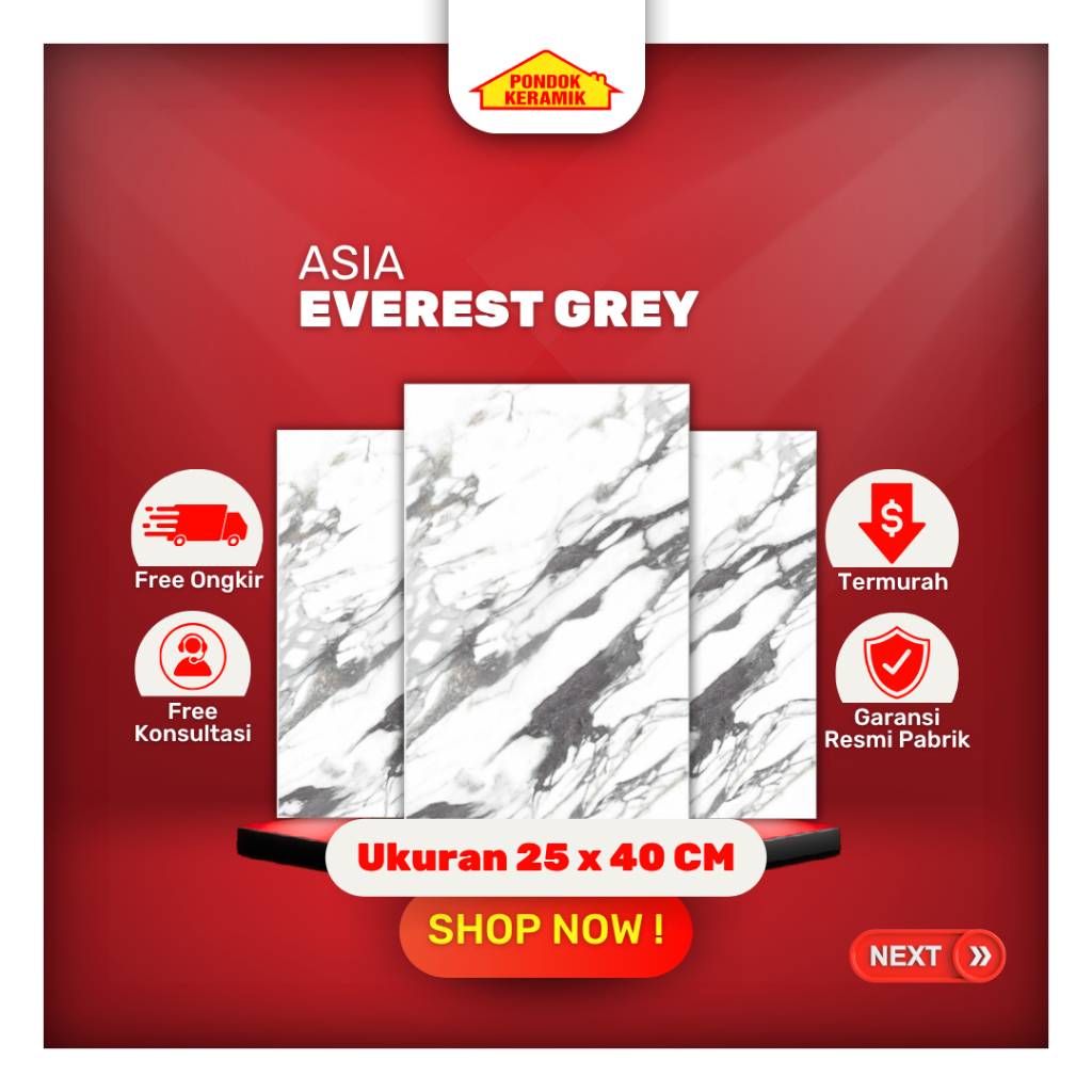Keramik Dinding Asia 25x40 Everest Grey Glossy Marble Marmer Carara Kilap Putih Abu