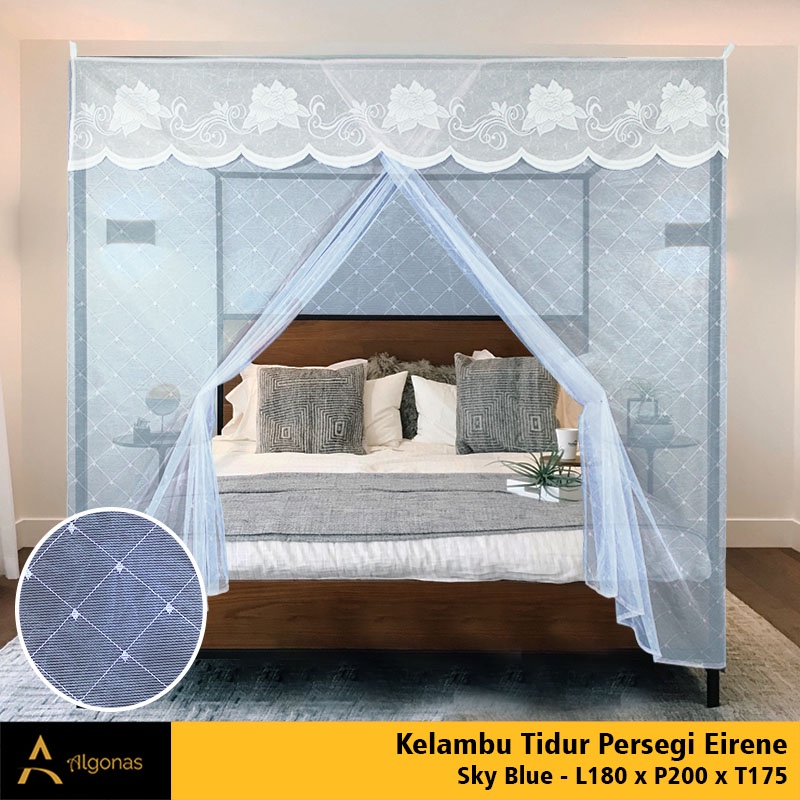 Kelambu Tidur Persegi Motif Eirene Dengan Poni Cantik (180x200x175) Algonas
