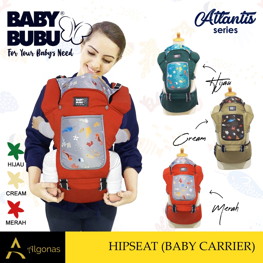 Hipseat Atlantis Series Gendongan Depan + Penutup Kepala Multi Fungsi - Baby Bubu